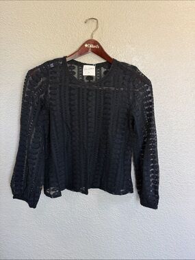 Easy clothes Black Lace Crochet Long Sleeve Top Small